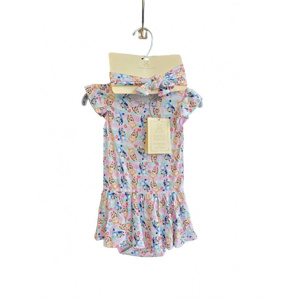 NEW LITTLE SNUGGLES girl's bamboo bodysuit with matching headband in true blue